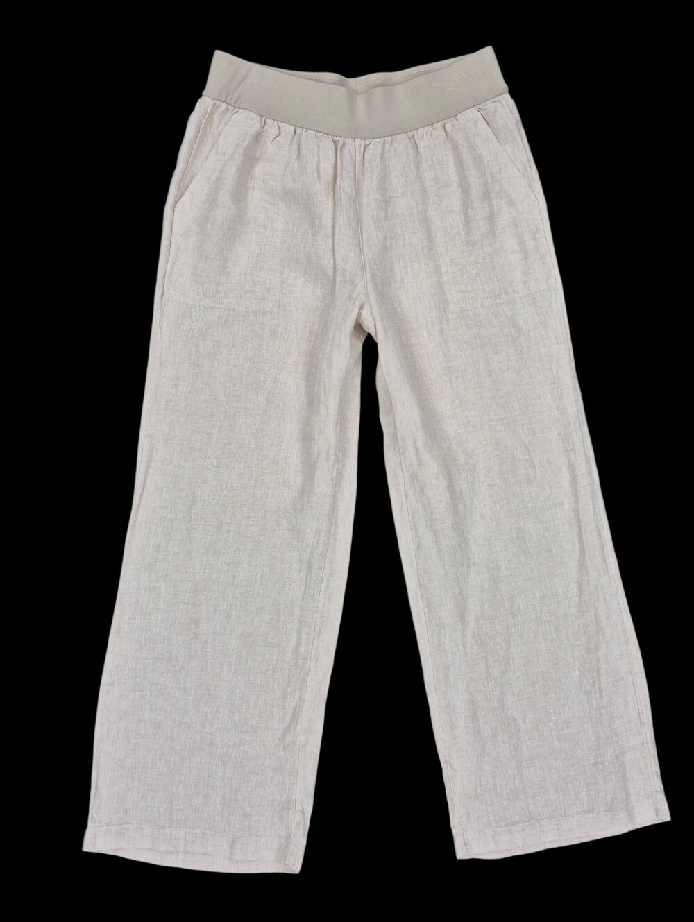 Lands End Pull On Linen pants women's 12P cream wide leg super soft waistband